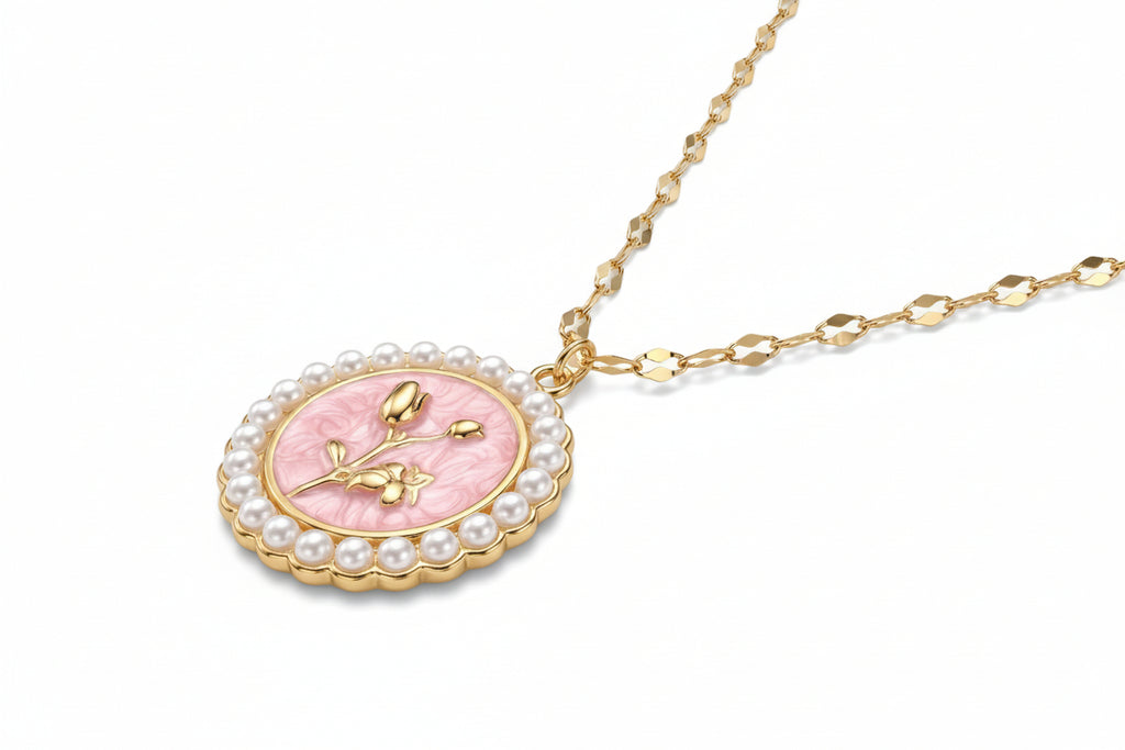 Floral Pendant Necklace with Pearls