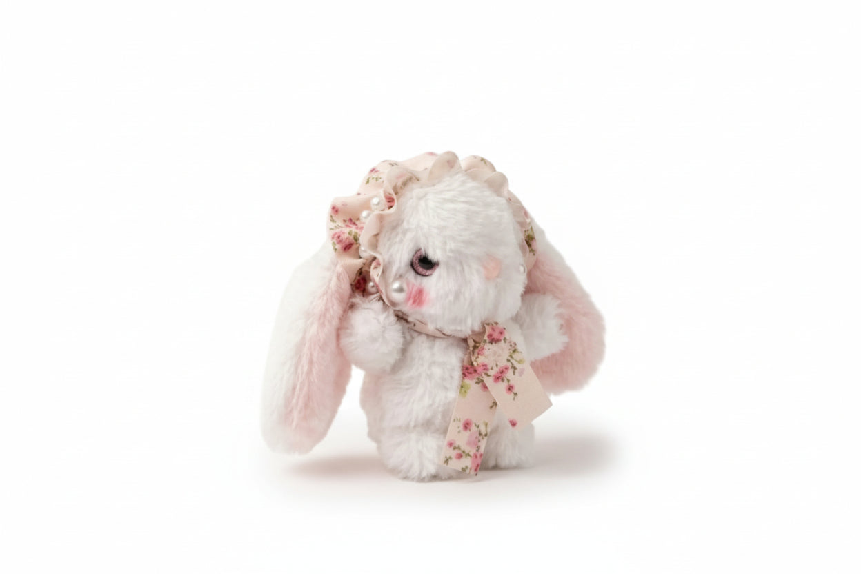 Cute white bunny plush keychain