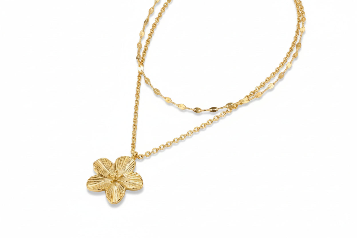 Flower Double Layer Pendant Necklace
