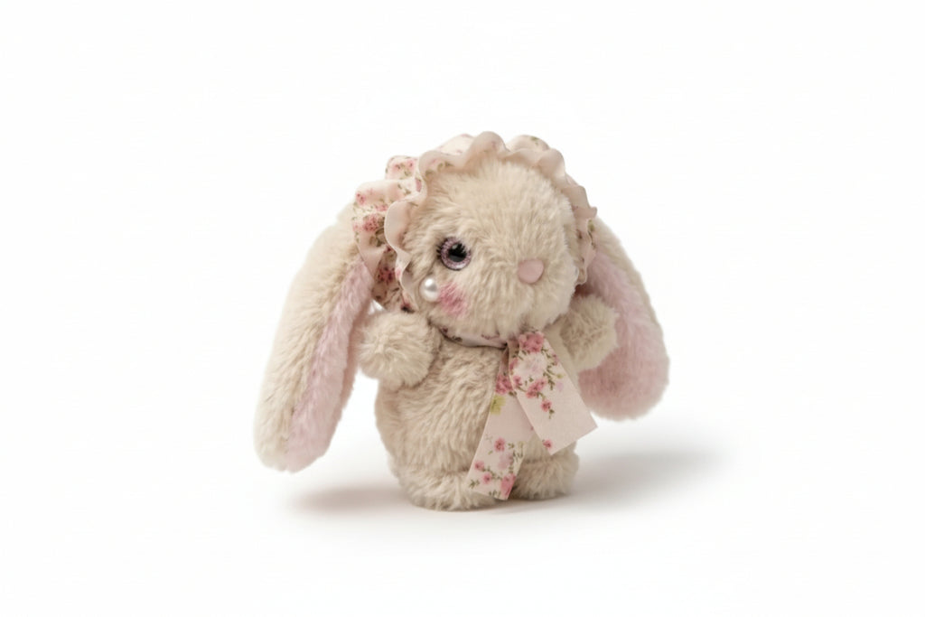 Cute beige bunny plush keychain
