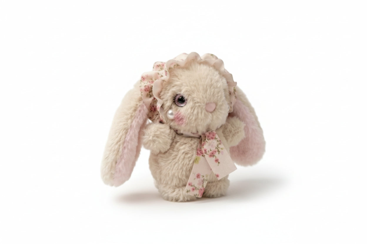 Cute beige bunny plush keychain