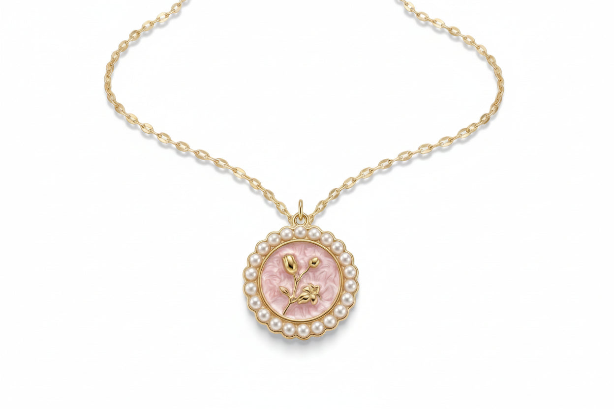 Floral Pendant Necklace with Pearls