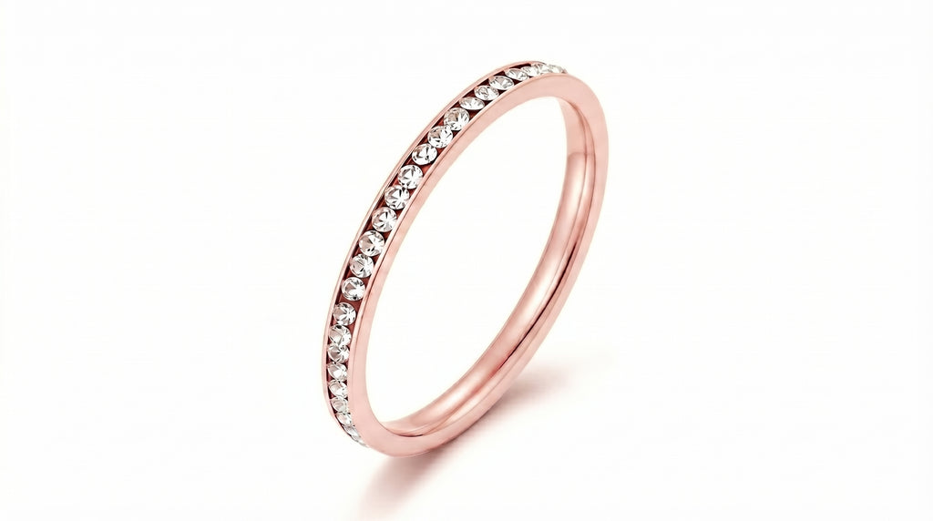 SS Rose Gold Stone Band Ring