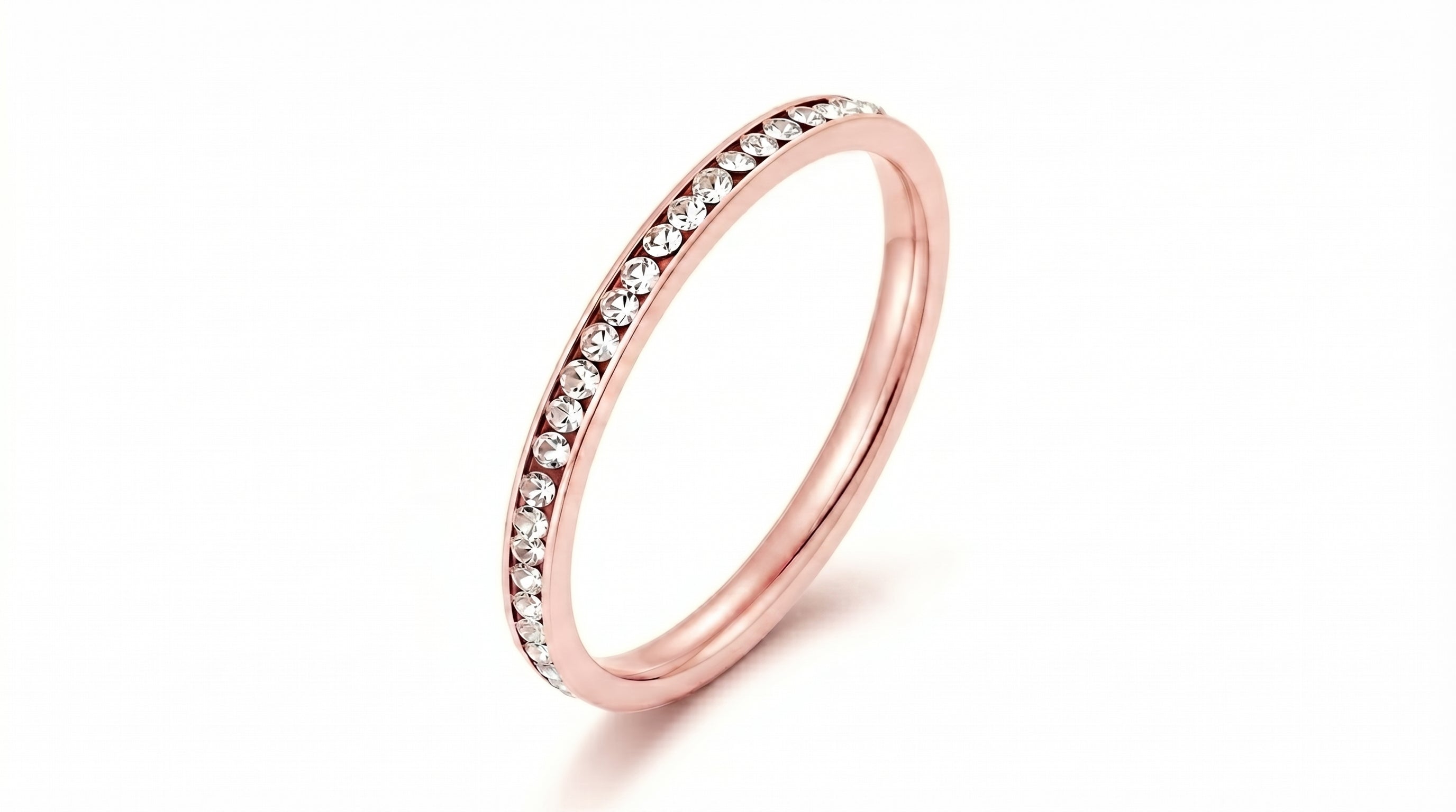SS Rose Gold Stone Band Ring